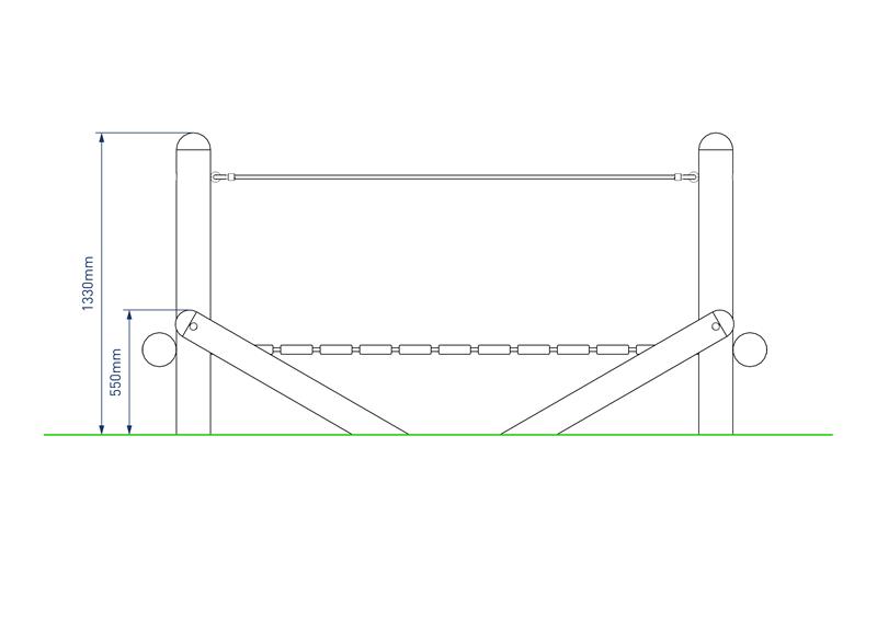 Technical render of a Clatter Bridge with Rope Handrails